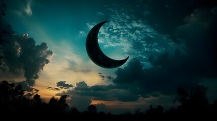Obraz na płótnie Canvas A crescent moon in the night sky. Generative AI