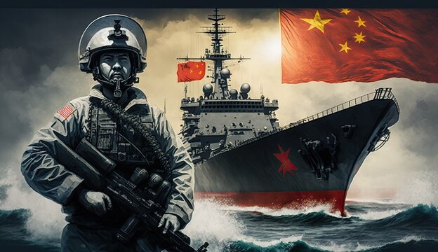chinese navy in poster, collage style