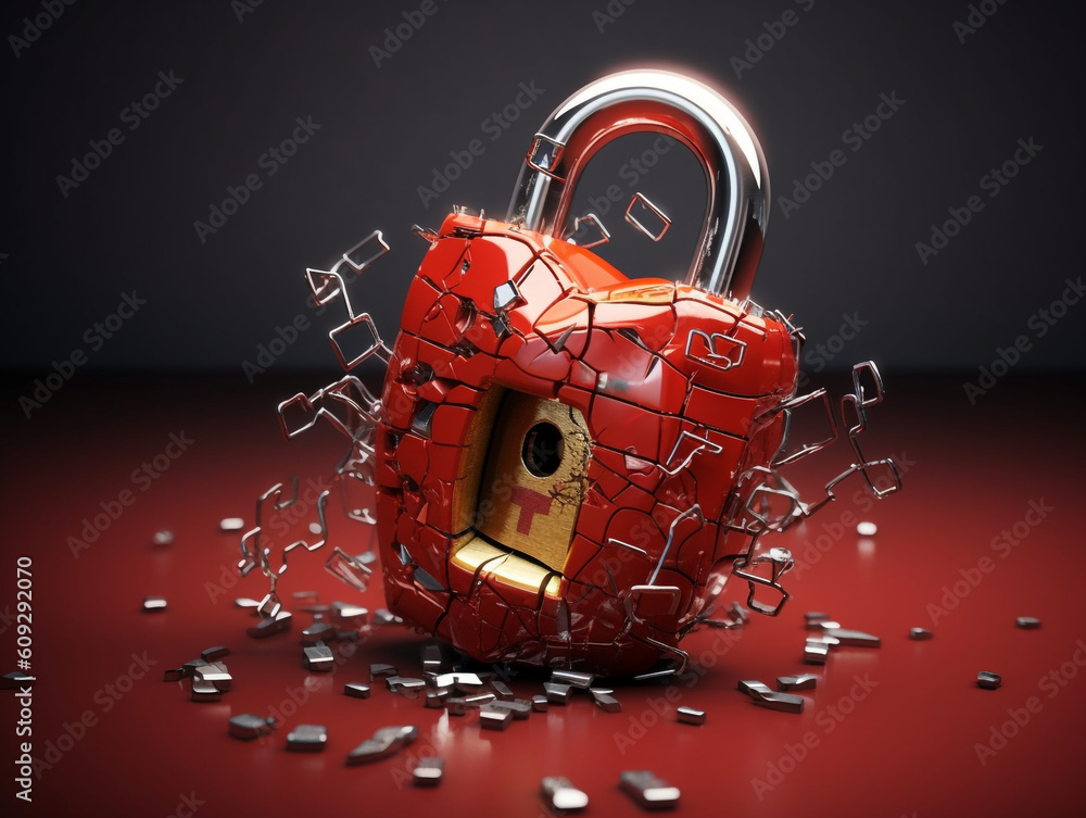 Poster illustrate the vulnerability of personal data with a broken padlock symbolizing a data breach, empha
