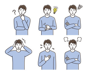 よくあるポーズのセット　カジュアルな服装の男性