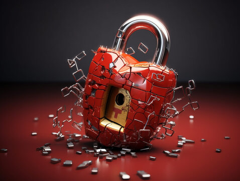 Illustrate the vulnerability of personal data with a broken padlock symbolizing a data breach, emphasizing the importance of robust security measures, Generative AI