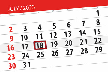 Calendar 2023, deadline, day, month, page, organizer, date, July, tuesday, number 18