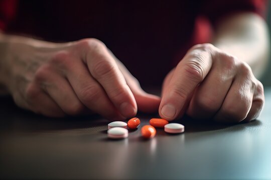 Hand pick up pill medicine. Generate Ai