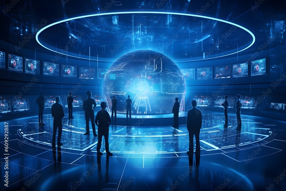 Poster ai-powered security agents monitor and safeguard the digital realm. high-tech data center. generativ