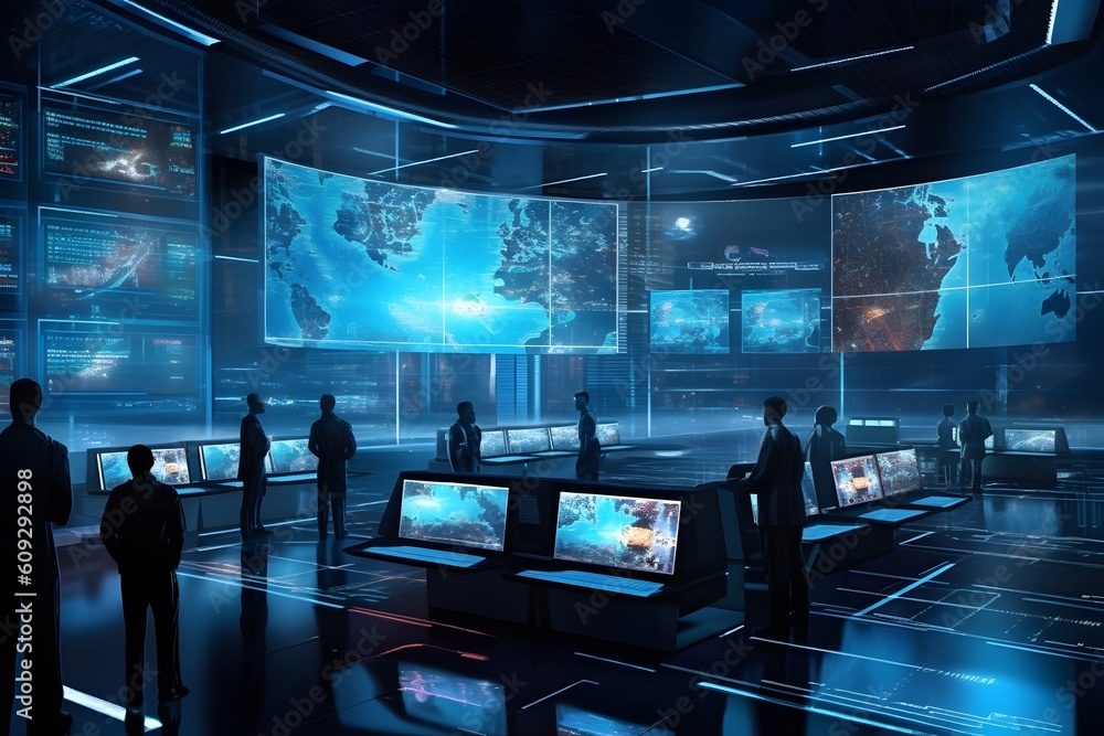 Poster reliability and protection of sensitive information. high-tech data center. soft blue glow. ai-power