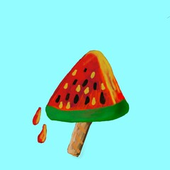 Hand Drawn Watermelon Ice Cream Vector Art Illustration summer sweet fast food illustration.
