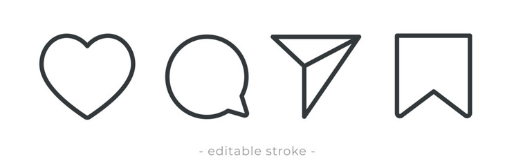 Like, Comment, Share and Save. Button Icon Set of Social Media in Flat Style