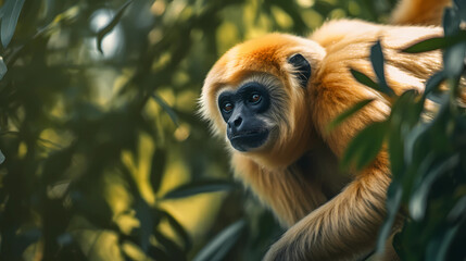 Obraz premium Gibbon monkey, primate. Generative AI. 