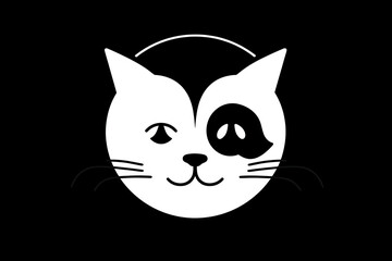 Cat and dog yin yang symbol. Simple, minimal cartoon white dog and black cat face.AI Generative