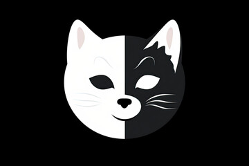 Cat and dog yin yang symbol. Simple, minimal cartoon white dog and black cat face.AI Generative