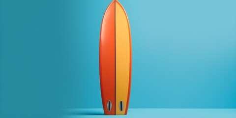 A surfboard with a blue background with copyspace