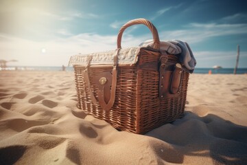 Picnic basket beach. Generate Ai