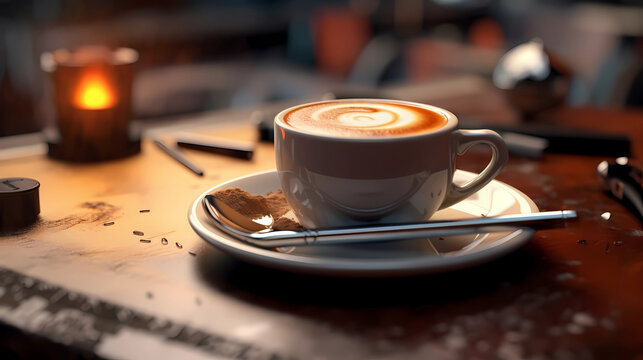 A mug of hot coffee with foam "Generative AI content"