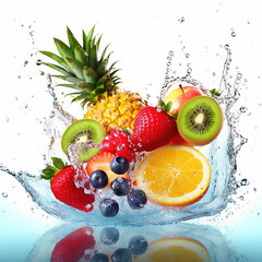 Fresh fruits in water splash. Generative AI