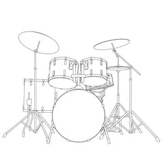 ドラムセットの白黒線画イラスト