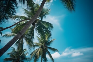 Fototapeta na wymiar Coconut palm tree on the beach with sea and sky. Generative AI