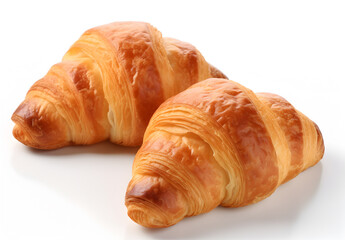 Creative food composition. Beautiful whole croissant isolated on white background. flat lay top view. macro close up