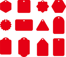 Red price tag. Special offer shopping discount label. Retail paper sticker. Blank promotional sale badge. Vector illustration.