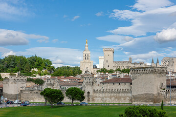 View of Avignon cathedral (Cathedral of Our Lady of Doms) and Palace of the Popes in Avignon, France