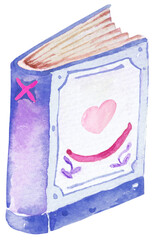 Watercolor painting of book.stationery supplies for school.