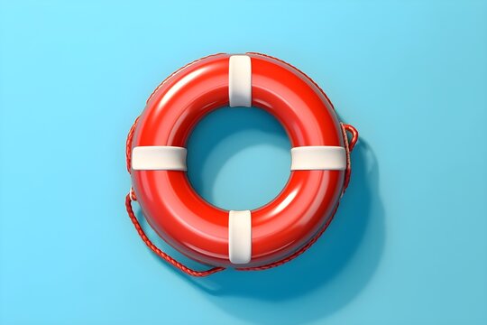 Lifebuoy on blue background with copyspace