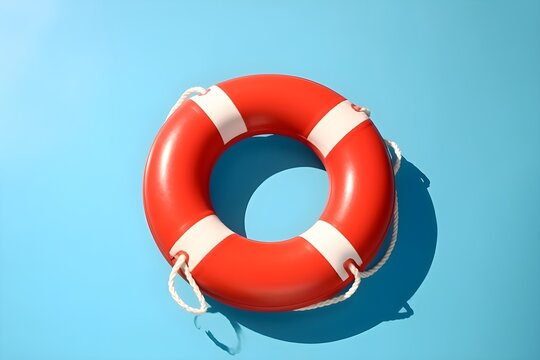 Lifebuoy on blue background with copyspace