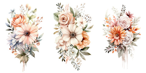 Neutral Blush Peach Tan Beige Watercolor Illustration Beautiful Isolated Flowers Floral Boho Decoration Clip Art Isolated Background for Wedding Baby Shower Invitations Greeting Card