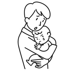 赤ちゃんの機嫌が悪くて困っている父親の上半身