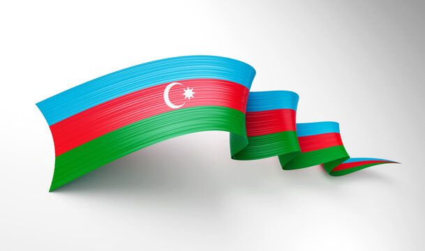 3d Flag Of Azerbaijan 3d Shiny Waving Flag Ribbon Isolated On White Background, 3d illustration
