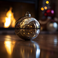A close-up of a Christmas ornament with a reflection of a generative AI
