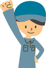 ガッツポーズをした若い男性作業員のイラスト