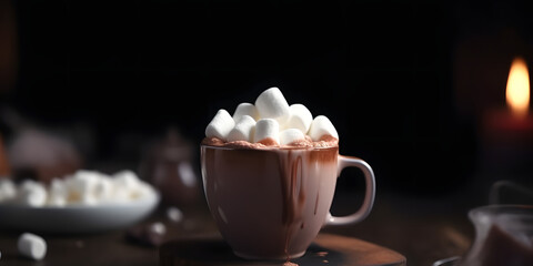 A close-up of a cup of hot cocoa with marshmallows and wh one generative AI