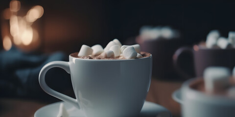 A close-up of a cup of hot cocoa with marshmallows and wh three generative AI