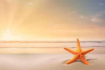 Fototapeta na wymiar Starfish on the beach with the sky in the background