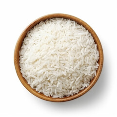 Rice in bowl on white background. Generative AI