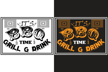 Naklejka premium IT'S BBQ TIME GRILL DRINF Pig butts grilled pork bbq logo tshirt design