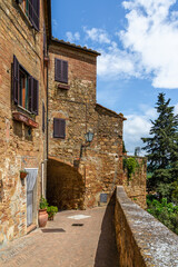 The romantic narrow medieval alleys of Pienza in Tuscany