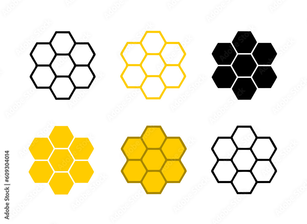 Wall mural bee honeycomb set isolated on transparent background. png file vector illustration