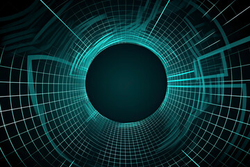 Futuristic abstract frame tunnel. 3D hole grid background. For website and banner design. Big data visualization.AI Generative