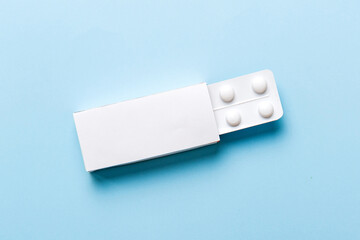 Blank White Product Package Box Mock-up. Open blank medicine drug box with blister top view