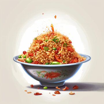 Fried rice in bowl about to explode