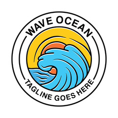 Colorful Blue Wave Ocean Logo Vector Graphic Design illustration Vintage Badge Emblem Symbol and Icon