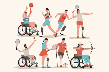 Flat vector of athlete people with different disabilities. Illustration for website, landing page, mobile app, poster and banner. Trendy flat vector illustration