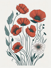 Poppies flowers paint. AI generated illustration
