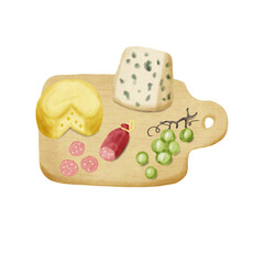 charcuterie board hand drawn water color illustration