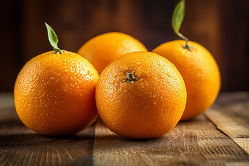 Several Ripe Navel Oranges On A Wooden Table
