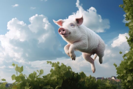 Jumping (flying?) pig generated with Generative AI technology