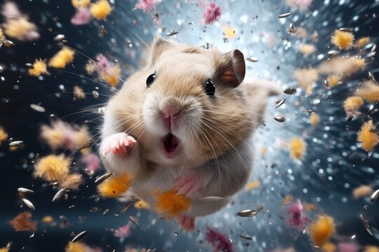 Jumping hamster generated with Generative AI technology