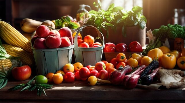 Summer fruits and vegetables generated with Generative AI technology