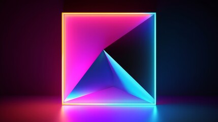 3d render. Abstract simple geometric background with colorful neon shape, modern minimal wallpaper, blank frame, Generative AI